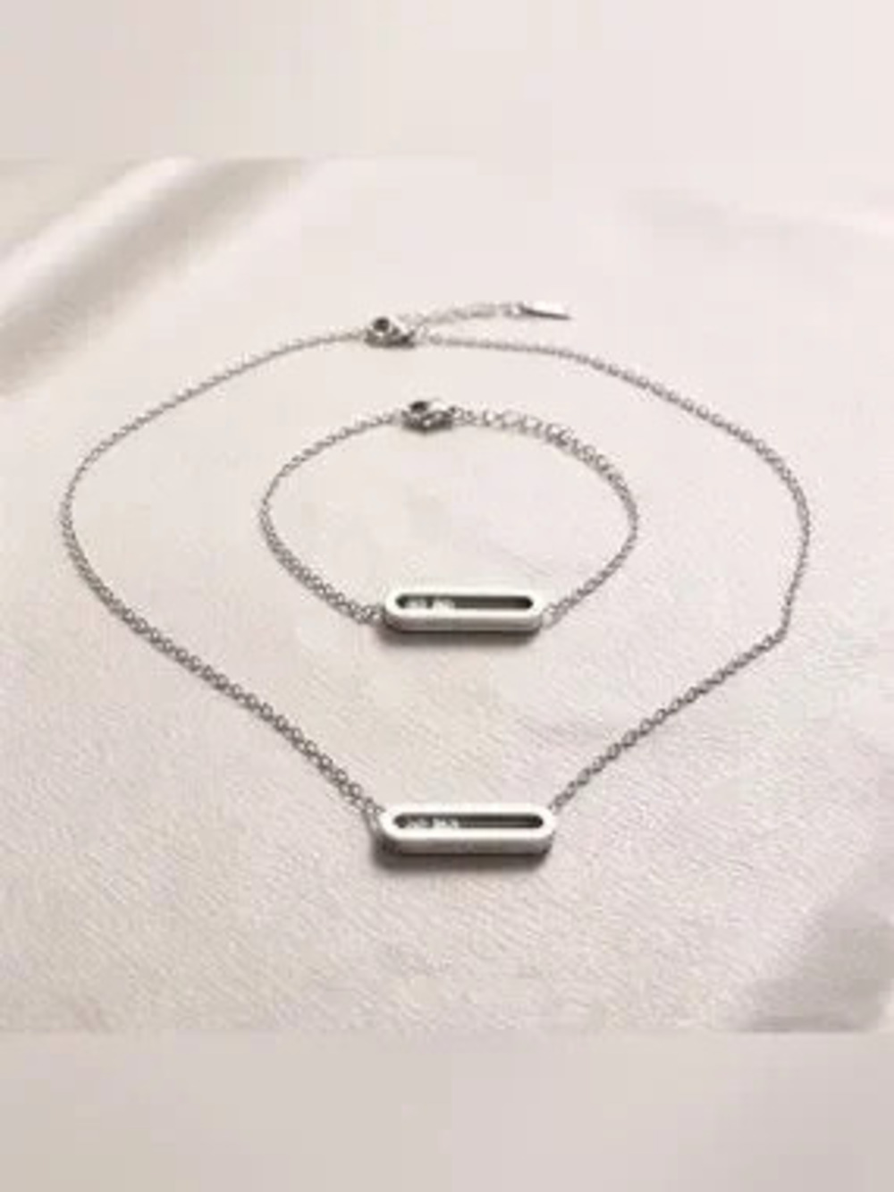 18K White Gold Geometrical Link Paperclip Moving Diamond Bracelet No Tarnish